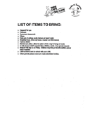 List of items to bring